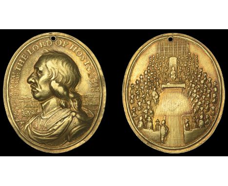 VI: Original struck Dunbar Medals by Simon, Battle of Dunbar, 1650, a large oval struck gold medal by T. Simon, bust left, ba