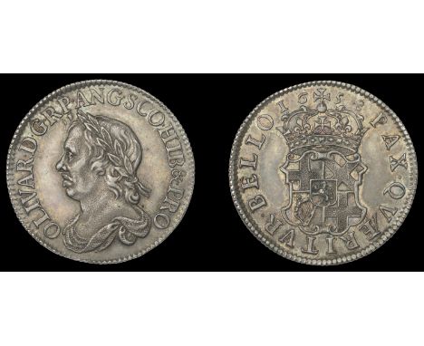 IV: Coins of Oliver Cromwell, Shilling, 1658, from the same dies as previous, edge grained, 6.00g/92.9gr/6h (Lessen, BNJ 1996