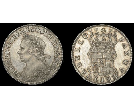 IV: Coins of Oliver Cromwell, Halfcrown, 1658, laureate bust left, olivar d g r p ang sco et hib &c pro, rev. pax qværitvr be