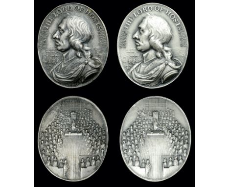 XVIII: Cast Copies, Restrikes and Electrotypes of Medals, Battle of Dunbar, 1650, large silver restrike medals (2), 20th cent
