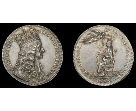 XIII: Medals of Charles II by Simon, Charles II, Coronation, 1661, a struck silver medal by T. Simon, from the same dies as p