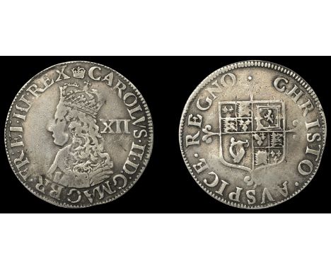 XI: Hammered Coins of Charles II, Second issue, Shilling, mm. crown on obv. only, crowned bust left, no inner circles, with m