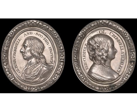 XVI: Later Cromwell Medals, Cromwell and Elizabeth Cleypole, a cast, chased and engraved oval silver medal, probably 18th cen