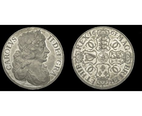 XII: Machine-made Coins of Charles II, Pattern ‘Reddite’ Crown, 1663, by T. Simon, in pewter, laureate bust right, signed sim