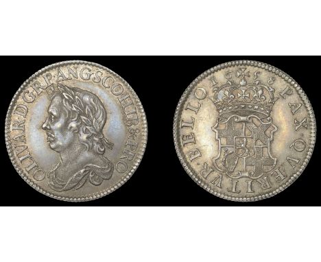 IV: Coins of Oliver Cromwell, Shilling, 1658, laureate bust left, olivar d g r p ang sco hib &c pro, rev. pax qværitvr bello,