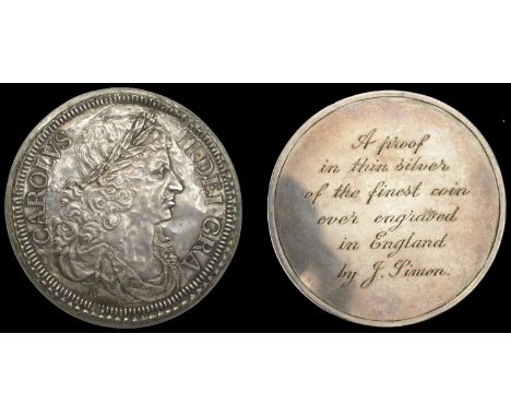 XII: Machine-made Coins of Charles II, Crown, undated [1663], a uniface trial striking on thin silver of the obv. die of the 