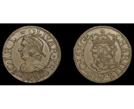 IV: Coins of Oliver Cromwell, Pattern Farthing, undated, by D. Ramage, from the same dies as previous, edge plain, 3.44g/53.4
