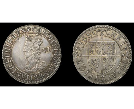 I: Briot, Warin and Rawlins, England, Charles I, Briot’s First Machine-made issue, Sixpence, mm. flower and b on obv. only, b