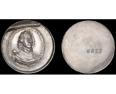 VII: Restrikes of the Lord General Medal, Cromwell, Lord General, 1650, a round uniface silver restrike (c. 1738 or later) of