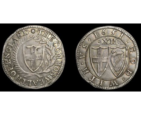 III: Commonwealth Coins of 1651, Currency, Shilling, 1651, mm. sun on obv. only, shield of England within wreath, the commonw