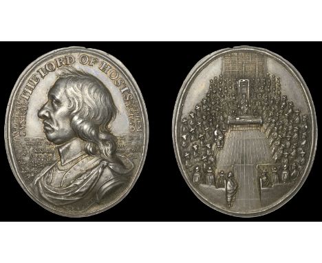 VI: Original struck Dunbar Medals by Simon, Battle of Dunbar, 1650, a large struck silver medal by T. Simon, bust left, battl