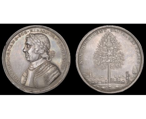 XV: Dutch and French Medals, Death of Oliver Cromwell, 1658, a large struck silver medal, late 17th century (?), unsigned (of