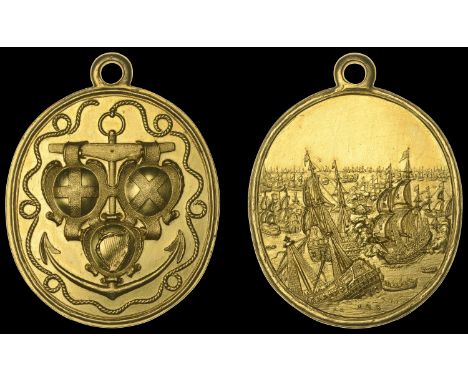 IX: Original Naval Rewards (and Electrotypes), Naval Reward, 1653-4, a struck gold medal by T. Simon, shields of England, Sco