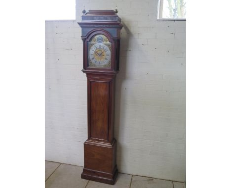 James Murrey (Murray?) London - An 8 day long case clock with a 12 inch brass arched dial with seconds hand, calendar, silent