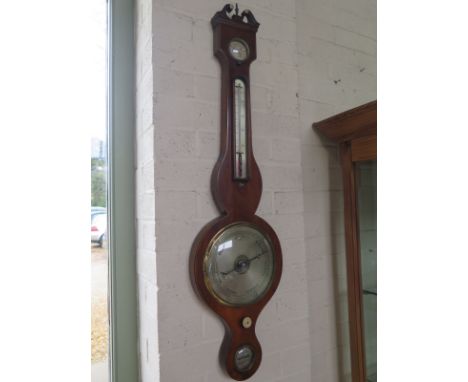 A 19th Century mahogany "banjo" barometer by Bryson of Edinburgh,  98cm tall, originally bought in 1980 for £295 - in clean c