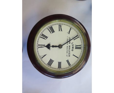A small Fussee driven wall clock with an 8" painted dial, LSWR John Walker 1 South Molton Street, London 579, case dial and w