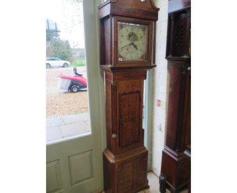 A 19th Century long case clock with a painted square dial signed E Glafe Bridgnorth - in an oak case with a swan neck pedimen