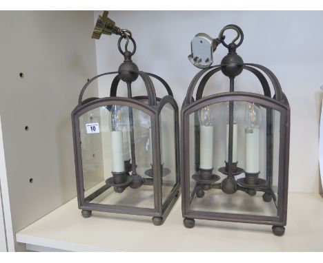 A pair of modern three light hall lanterns - 45cm tall x 21cm square 