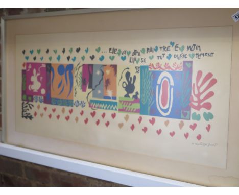 a print after H Matisse dated Juin 50 - 40x88cm generally good some staining to mount 