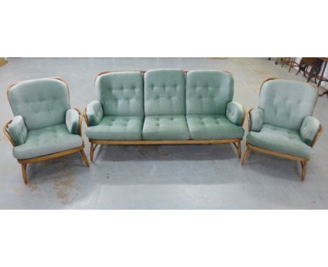 Ercol Windsor three seater settee / sofa and pair of matching armchairs, (sofa 84 x 182cm) (3)