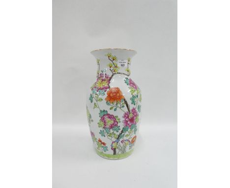 Chinese floral patterned baluster vase, drilled to base for use as a lamp, 37cm high 