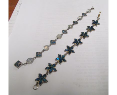 An enamel bracelet and an enamel and moonstone style bracelet