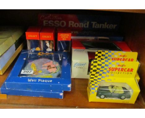 An Esso Road Tanker, two Maisto cars, Tetley Teafolk and Clangers etc (all boxed)