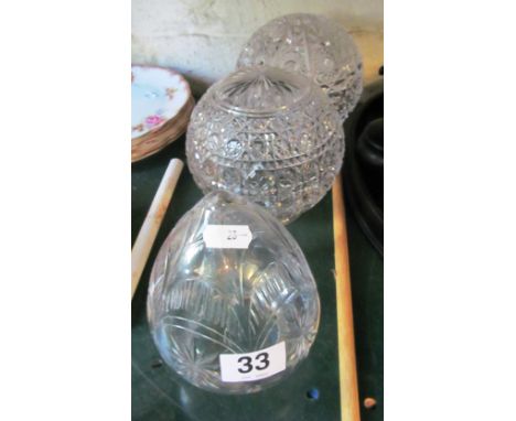 Three cut glass spherical light shades