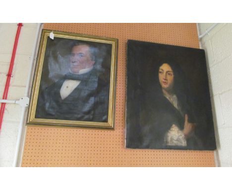 An oil on canvas portrait repaired and oil portrait gent