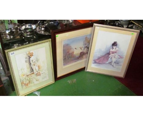 Two Francis Boxall prints, print and watercolour
