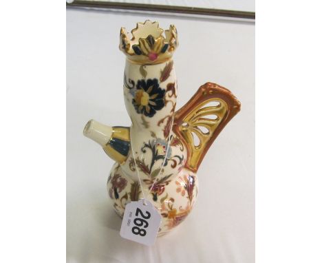 A late Victorian Zsolnay jug, Moorish vase and pair of small vases (some minute chips)JUG handle restored 7.5"funnel vase gil