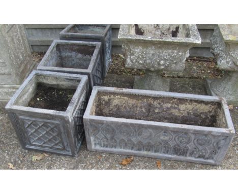 Three square planters and rectangular planter