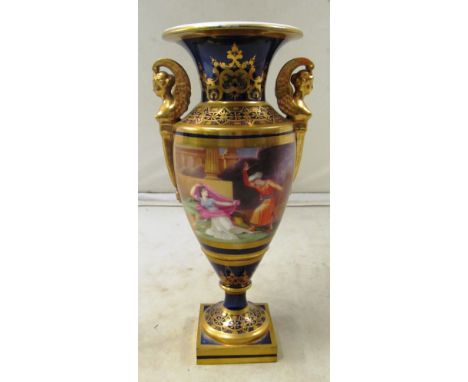 A 19th Century blue and gilt Worcester vase circa 1820 with scene of The Veiled Prophet? of Khorafson, with receipt from Godd