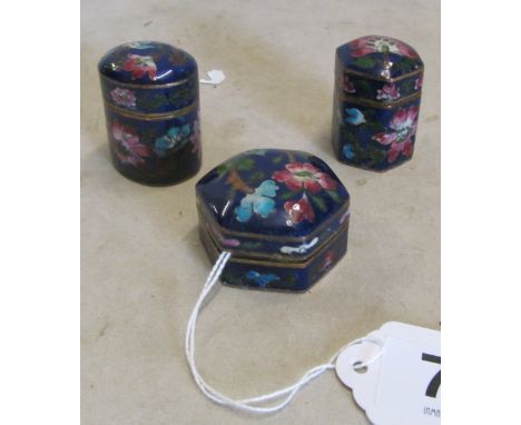 Three Chinese Peking blue and floral enamel boxes