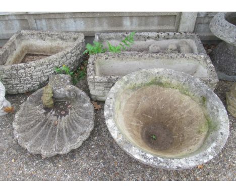 Two concrete troughs, shell bowl and corner trough