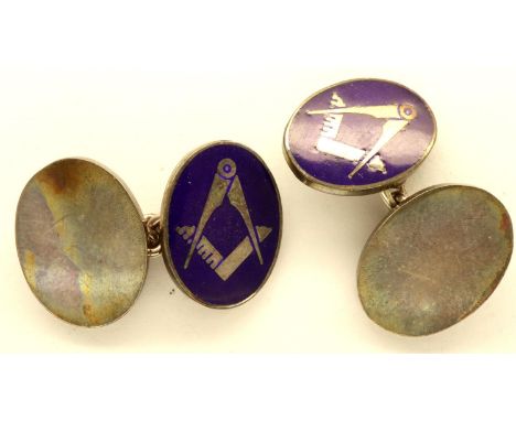 Pair of hallmarked silver Masonic cufflinks, oval and enamelled, combined 14g. P&amp;P Group 1 (£14+VAT for the first lot and