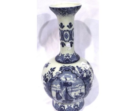 Delft 19th century ceramic bottle vase 507 1800s, hand painted in blue and white, H: 30 cm. loss of glaze to body. P&amp;P Gr