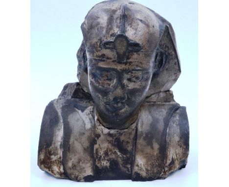 Moulded resin Egyptian bust, in two pieces with damages, H: 17 cm. P&amp;P Group 2 (£18+VAT for the first lot and £3+VAT for 