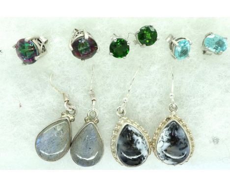 Five pairs of mainly 925 silver stone set earrings. P&amp;P Group 1 (£14+VAT for the first lot and £1+VAT for subsequent lots