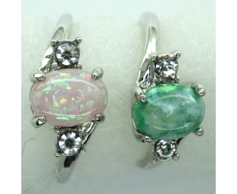 Two stone set silver rings, sizes R and S. P&amp;P Group 1 (£14+VAT for the first lot and £1+VAT for subsequent lots) 