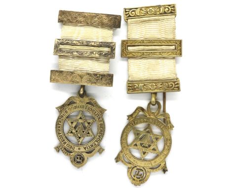 Two hallmarked silver and gilt Masonic Royal Arch Charity jewels, combined 34g. P&amp;P Group 1 (£14+VAT for the first lot an