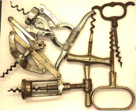 Six vintage corkscrews including a Brevette Perfect S.C.D.E. P&amp;P Group 1 (£14+VAT for the first lot and £1+VAT for subseq