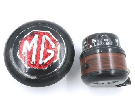 Vintage MG petrol cap and a car compass. P&amp;P Group 3 (£25+VAT for the first lot and £5+VAT for subsequent lots) 