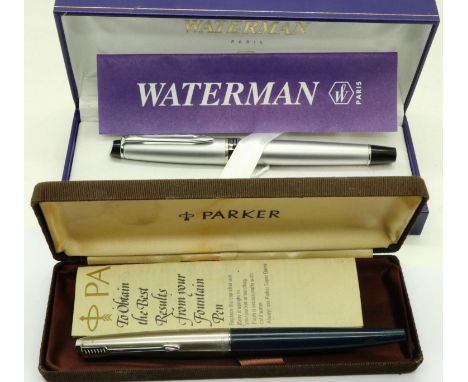 Boxed Waterman and Parker fountain pen. P&amp;P Group 1 (£14+VAT for the first lot and £1+VAT for subsequent lots) 