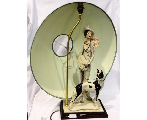 1987 Giuseppe Armani Lady and Great Dane ceramic table lamp, no chips or cracks, H: 60 cm. All electrical items in this lot h