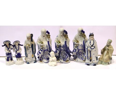Nine Chinese ceramic figurines, largest H: 31 cm. No chips or cracks. P&amp;P Group 3 (£25+VAT for the first lot and £5+VAT f