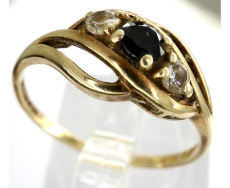 9ct gold ring set with sapphires and CZ stones, size O, 1.5g. P&amp;P Group 1 (£14+VAT for the first lot and £1+VAT for subse