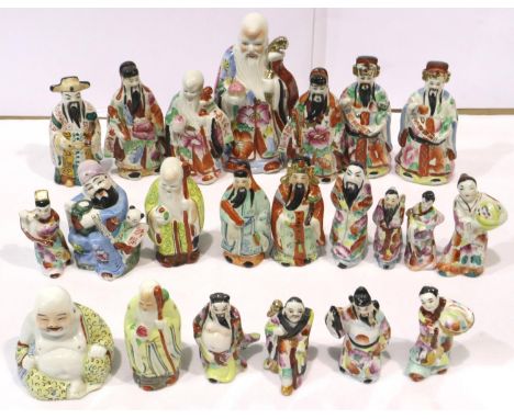 Twenty two small ceramic Oriental figurines, largest H: 17 cm, no chips or cracks. P&amp;P Group 3 (£25+VAT for the first lot