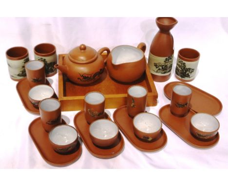 Mixed Chinese partially glazed terracotta miniature tea ware, teapot H: 8 cm, no chips or cracks. P&amp;P Group 2 (£18+VAT fo