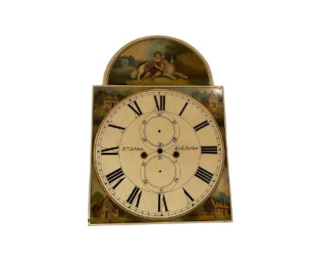 19th century painted longcase clock dial, 14" square.